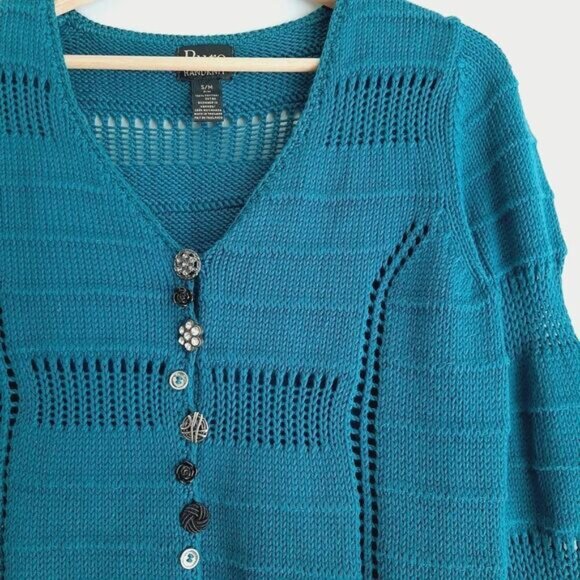 PURE HANDKNIT | Chunky Knit Cardigan Tunic Sweater Teal Sz S/M - Picture 4 of 13